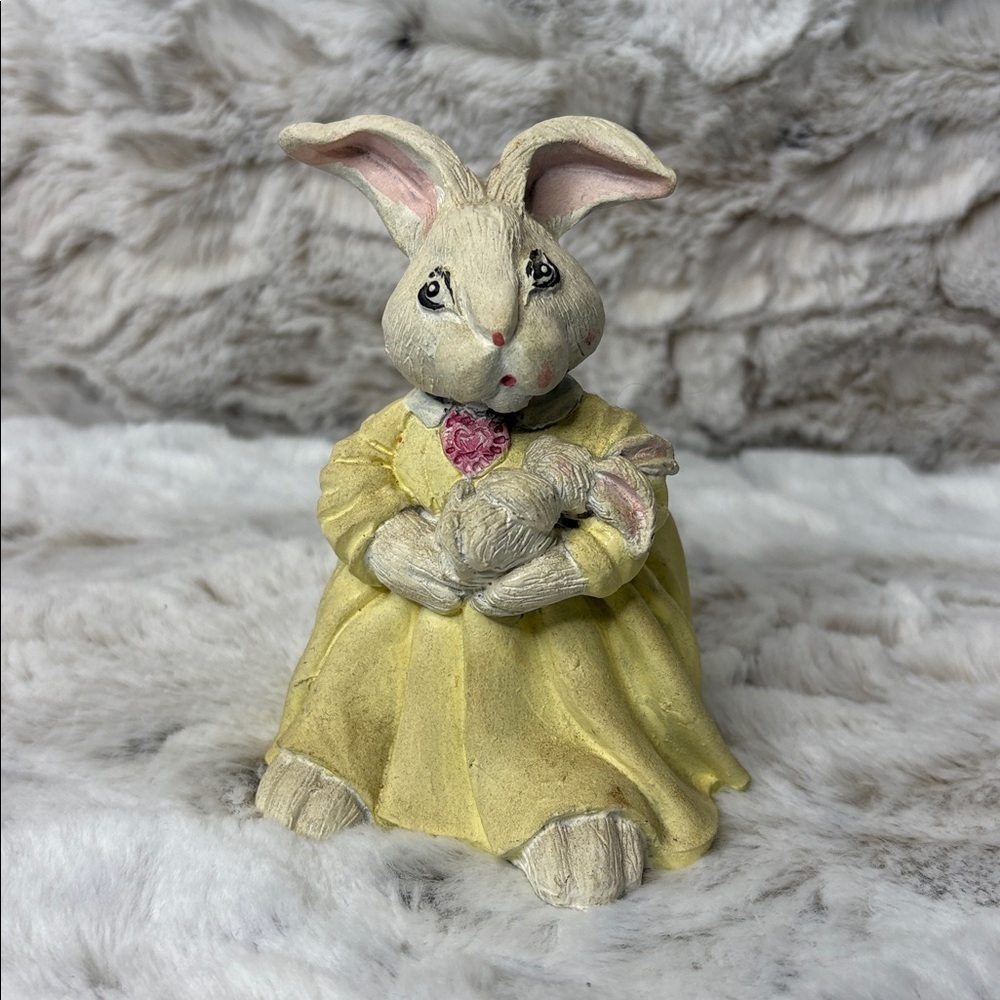 Wooden Mama and Baby Bunny. Folk Art